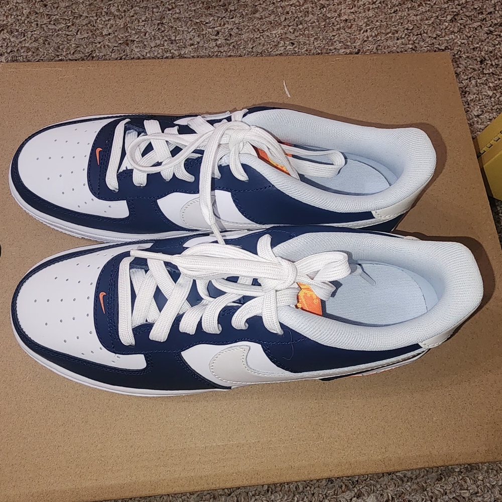 Nike White and Navy Sneakers with Orange Accents